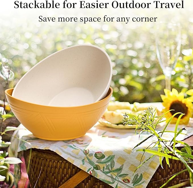 WRINGKIT Set of 6 Wheat Straw Salad Bowls Large, 65 Oz Unbreakable Serving Bowls, Microwave & Dishwasher Safe Soup Bowls, Kitchen Bowls Set for Serving Salad, Cereal, Fruit, Chip