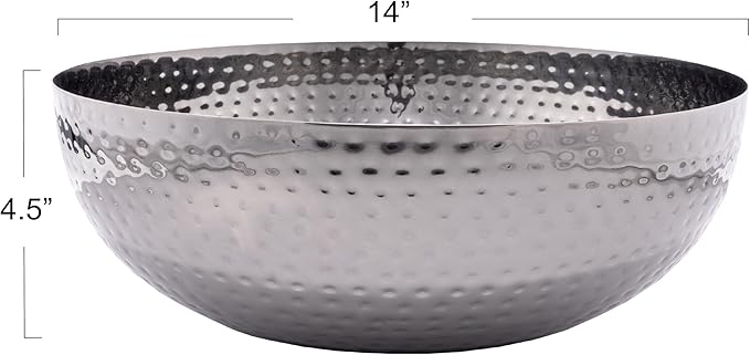 Round Hammered Metal Bowl, Oxidized Silver