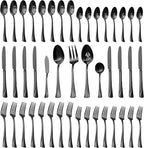 Alata Alice Black Mirror 45-Piece Silverware Set Stainless Steel Flatware Set,Service for 8,Mirror Polished Cutlery Set,Dishwasher Safe