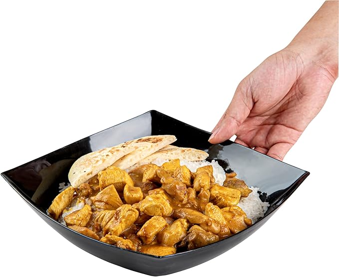 Restaurantware Moderna 64 Ounce Fancy Plastic Bowls 10 Square Disposable Salad Bowls - Durable Heavy-duty Black Plastic Bowls For Warm And Cold Foods