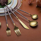 Silverware 20 Pieces, Moon Surface Handle and Matte Gold Head Flatware, Stainless Steel Cutlery Set, Utensils, Service for 4