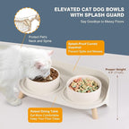 Raised Cat Food and Water Bowl Set - Elevated Ceramic Dishes With Non-Slip Stand and Splash Guard for Small Dogs - 2 x 480 ML (16.2 OZ)