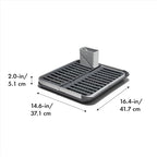 OXO Good Grips Aluminum Fold Flat Dish Drying Rack, 2-Tier, with Drainboard, for Kitchen Counter, Collapsible