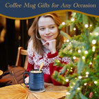 HASENSE Coffee Mugs Set of 2, 12oz Ceramic Glazed Mugs with Handles, Blue Reactive Glazes Tea Cups Gift Set for Men and Women, Includes Gold Spoon & Coaster