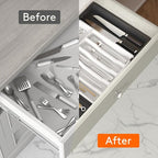 Lifewit Silverware Drawer Organizer, Expandable Utensil Tray for Kitchen, BPA Free Flatware and Cutlery Holder, Adjustable Plastic Storage for Spoons Forks Knives, 13-22 x 15", White&Black
