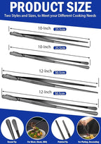 JETKONG 4 Pcs Kitchen Tweezers, 12'' and 10'' Stainless Steel Cooking Tweezers Set, High-Precision Tweezers Tongs for Cooking, Repairing, Seafood and BBQ (Black)