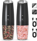 Rechargeable Electric Salt and Pepper Grinder Set, Gravity Activated, Adjustable Coarseness, LED Light, USB Charging, Ceramic Core, 150ml Transparent Hopper, Black