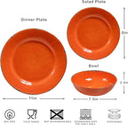 Rustic Melamine Dinnerware Sets, Farmhouse Dishes Set for 4, Lightweight 12 Piece Kitchen Plates and Bowls Set for Indoor and Outdoor Use, Dishwasher Safe, Orange