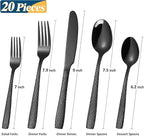 20 Piece Black Modern Flatware Set Hammered Silverware Set Stainless Steel Fine Vintage Dining Cutlery Utensil Set Forged with Hammered Handle Service for 4 Reusable Mirror Finish Dishwasher Safe