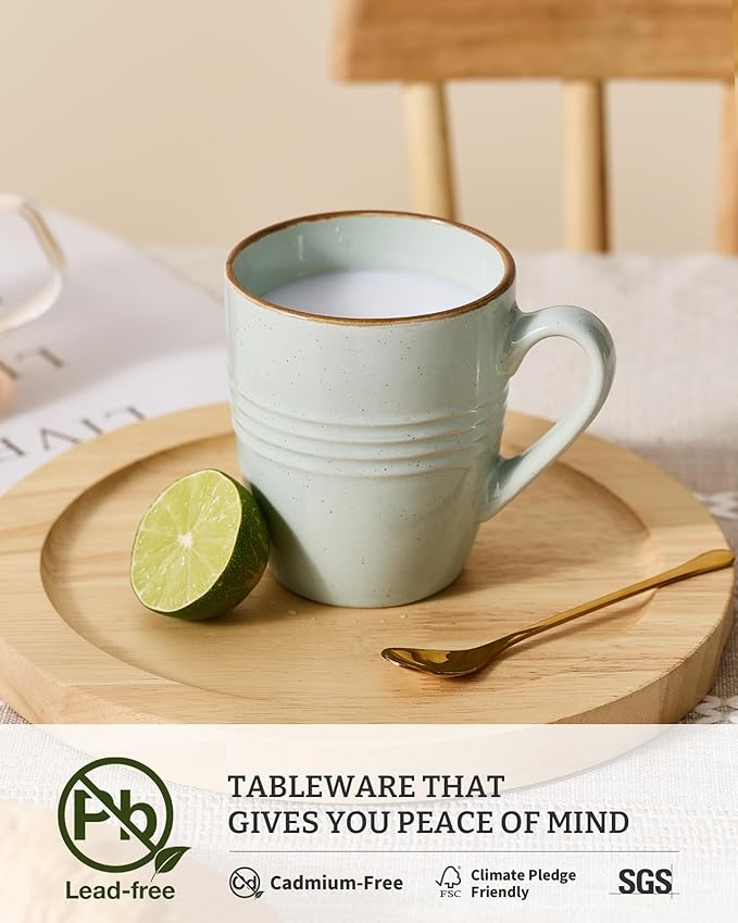 famiware Jupiter Coffee Mugs Set of 4, 14 OZ Coffee Mug, Microwave and Dishwasher Safe, Coffee Cups with Handle for Coffee, Tea, Cocoa, Milk, Light Green (Pack of 2)