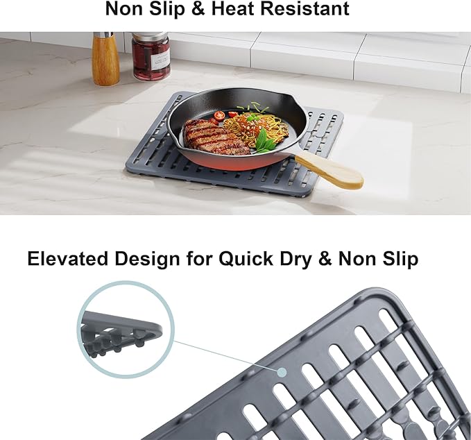 iSPECLE Expandable Dish Drying Rack with Silicone Sink Protector for Kitchen Sink - Heavy Duty Adjustable Over The Sink Dish Drainer, Rust Resistant, Fit for Modern Single & Double Sinks, Black