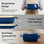 Enameled Cast Iron Oval Dutch Oven for Bread Baking，12"x8" Bread Pot with Lid，Ideal for Sourdough, Artisan Loaves & Family Meals，5 Qt