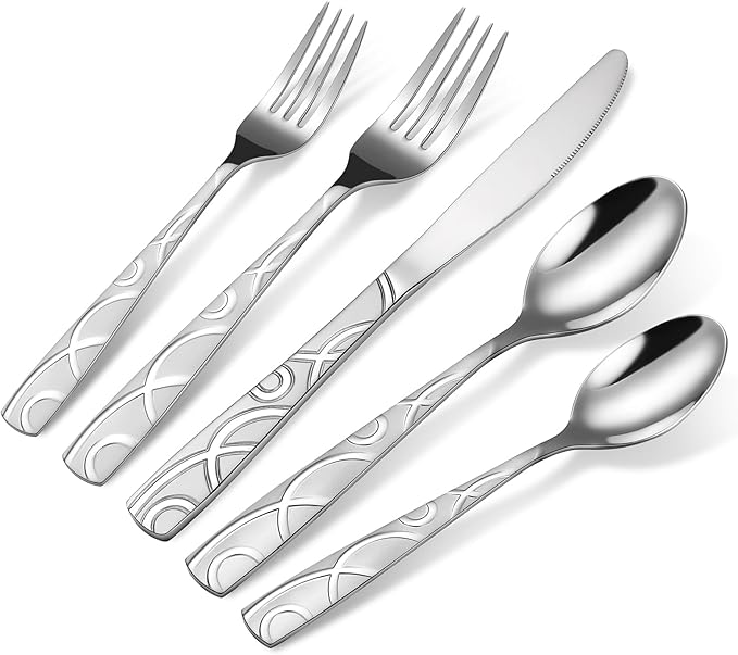 20PCS Silverware Set Service for 4, Premium 18/0 Stainless Steel Cutlery Set, Mirror Polished Flatware, Modern Kitchen Eating Utensils for Home, Restaurant, Wedding, Party