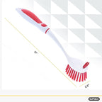 Dish Brush with Handle Vegetable Brush Double Sided Cleaning Brush Scrubber Non Scratch Scrub Brushes Kitchen Brush for Cooking, Foods- Fruits/Potatoes/Veggies, Sinks, Bath-Red, Superio