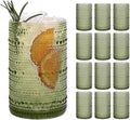 Moretoes Large Hobnail Drinking Glass Set of 12,15oz Green Vintage Glassware,Embossed Glass Cups,Water Tumbler,Highball Glasses For Beer, Juice And Various Mixed Drinks
