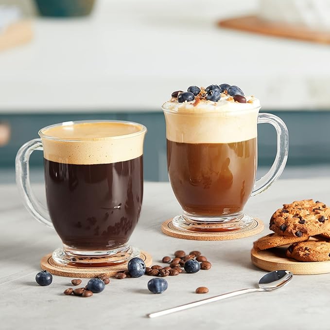 Mfacoy Glass Coffee Mugs Set of 6, Clear Large Coffee Mug 15 Oz With Handles for Hot Beverages, Clear Mugs for Tea, Cappuccino, Latte, Espresso Coffee, Juice, Glass Coffee Cups
