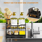 2-Tier Rustproof Kitchen Sink Caddy with Self-Draining Tray, Dish Brush & Sponge Holder, Non-Slip Base - Black