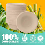 JINVOGREEN 12 oz Paper Bowls, 100 Count Disposable Compostable Bowls, Heavy Duty Biodegradable Bagasse Bowl for Snacks, Soup, and Salads, Natural