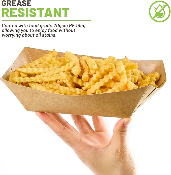 ZORRITA 4 LB Large Paper Food Trays, 50 Pack Disposable Nacho Trays Kraft Paper Food Boats Party Serving Baskets for Nachos Sandwiches Burgers Popcorns Salads Snacks