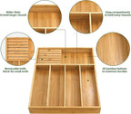 VaeFae Bamboo Silverware Organizer (Non-expandable), Utensil Holder for Drawer, Cutlery Tray with Divider for Kitchen Drawer, Utensil Organizer with Knife Block