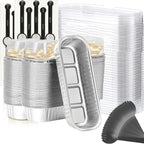 Mini Loaf Baking Pans with Lids And Spoons (100 Pack, 6.8oz) Rectangle Aluminum Foil Baking Pans Tins Containers - Cupcake Containers Wrappers Cheesecake Creme Brulee Ramekins