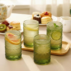 Moretoes Hobnail Drinking Glasses Set of 12,12 Oz Highball Glasses Embossed Boho Water Glass Cups Kitchen Bar Tumbler Glassware Set for Whiskey, Beer, Juice, Milk and Various Mixed Drinks (Green)