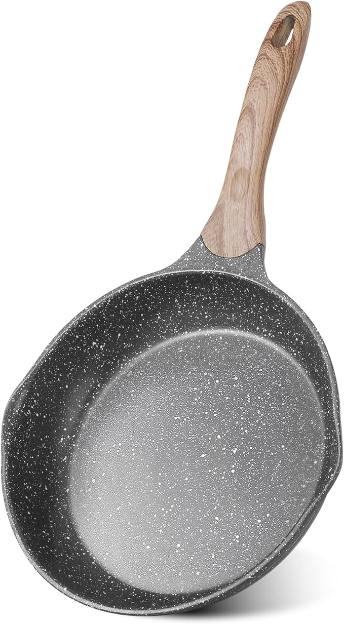 JEETEE 11 inch Nonstick Frying Pan Granite Stone Coating Cookware, Nonstick Omelette Skillet with Soft Touch Handle, All Stove Induction Compatible (Gray)