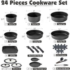 SENSARTE 24 Piece Pots and Pans Set, Nonstick Detachable Handle Cookware, Induction Kitchen Cookware Set with Removable Handle, Healthy Non Stick for RV, Dishwasher＆Oven Safe (Black)