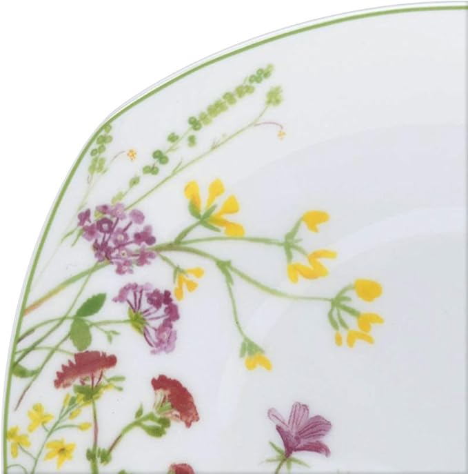 Mikasa Wildflower Garden Dinnerware Set, 16-Piece Bone China Dishes Service for 4, Square Plates and Bowls Set with Mugs, Floral Design, Dishwasher and Microwave Safe