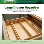 V-Shaped 3-Pack 19.6" Long Bamboo Drawer Organizer Box - Easy Reach Cutlery Tray for Flatware Silverware Utensil, Kitchen & Home Use (19.6"x5.7"/19.6"x7.8"/19.6"x12.4")