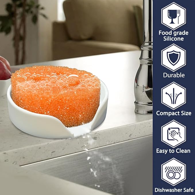 Sponge Holder for Scrub Daddy with Suction Cups and Drain Spout Kitchen Sink Caddy Organizer,Soap Dishes Holder Accessories Rack,Dishwasher Safe - 4.7"x4.7", Marble White