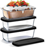 Nestl Set of 3 Glass Bread Loaf Pans for Baking Bread Pans for Homemade Breads, Glass Food Storage Containers with Lids, Glass Baking Dishes for Oven, Pound Cake Pan, Loaf Pan, 1.9 Quart