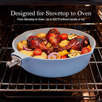 12 Inch Nonstick Saute Pan with Lid, Ceramic Large Deep Frying Pans Skillet Nonstick, 5 Qt Non Stick Sauté Pan, Compatible with All Stoves, Detachable Handle, Oven Safe, PFOA Free, Blue