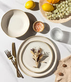 GBHOME Stoneware Dinnerware Sets for 8, 24 Pieces Rustic Ceramic Plates and Bowls Set, Handmade Reactive Glaze Plate Sets, Highly Chip Resistant Dishes, Microwave & Dishwasher Safe, Antique White
