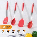 Cooking Utensils Set of 4, E-far Silicone Kitchen Utensils for Non-stick Cookware, Heat Resistant & Non-toxic Slotted Spatula Solid Spoon Turner for Flipping Mixing Serving Basting(Red)