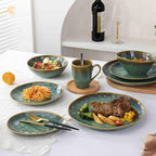Henten Home Ceramic Soup Bowl Set, 25 oz Cereal Bowls Set of 4, Porcelain Salad Bowls Set, Stoneware Serving Bowls for Kitchen, Microwave& Dishwasher Safe, Reactive Glaze (Green)