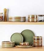 TheTerra Ceramic Dinnerware Sets for 4, 12 Pieces Porcelain Lightweight Plates and Bowls Sets, Scratch Resistant Dish Set, Oven & Microwave & Dishwasher Safe, Sage Umber