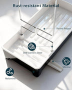 Minimalist Sink Caddy, Rustproof Sponge Holder for Kitchen Sink with 304 Stainless-Steel Brush Holder, Countertop Rack Organizer with Raised Ridges & Silicone Drain Tube (Black, Large)