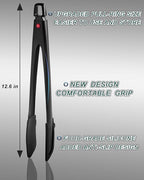 Professional Stainless Steel Kitchen Tongs, Food-Grade Silicone Anti-Slip Design with Comfortable Grip, Multi-Purpose for Salad Serving, BBQ and Cooking- 12'' Black