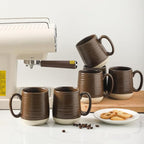 HASENSE Ceramic Coffee Mugs Set of 6, 15oz Large Coffee Mugs with Handle, Porcelain Coffee Cups for Coffee, Tea, Latte & Cappuccino, Microwave & Dishwasher Safe,Brown