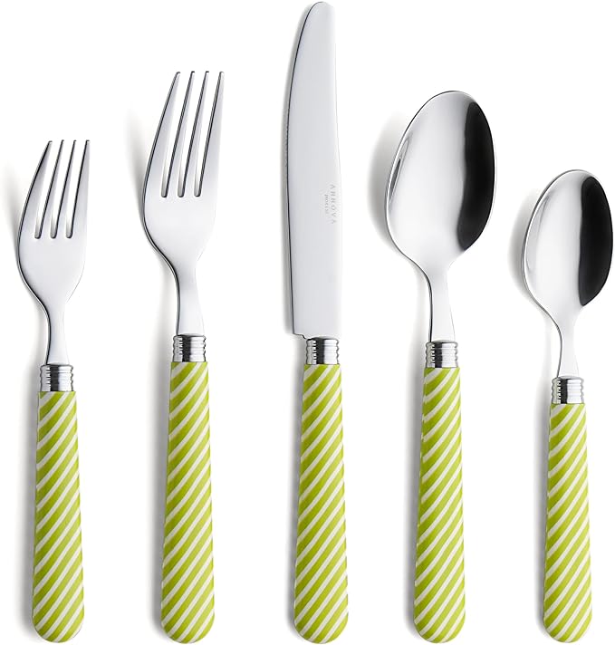 ANNOVA Silverware Set Stainless Steel Colorful Tableware Kitchen Flatware Set Utensils, Includes Dinner Knives, Forks, Spoons, Salad Forks & Dessert Spoons (Light Green, 20 Pieces)