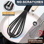 Silicone Mini Whisk, Small whisks Non-Stick Tiny Whisks set of 2（5.5in & 7.5in）-Heat Resistant (450°F) Whisks, Balloon Egg Beater Perfect for Whisking, Beating, Mixing, Blending, Black