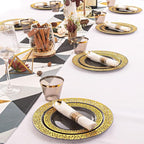 NOCCUR 210pcs Black and Gold Dinnerware Set - Black Disposable Plates and Napkins Party Supplies Include 60 Dinner/Dessert Plates, 30 Prerolled Plastic Cutlery&30 Cups for Party/Birthday/New Year