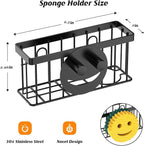 MURLONG Sponge Holder Smiley Face, Sink Caddy for kitchen Sink, Kitchen Organizer Sponge Holder with 2 PCS Suction Cups/1 PCS Adhesive Strips, Designed for Sponge, Soap, Dish brush, Scrubber-Black