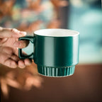 Miamolo Stackable Coffee Mugs Set of 4 with Holder Spoons 11oz Ceramic Cappuccino Cups for Espresso Latte Tea Drinks, Dishwasher & Microwave Safe, Green