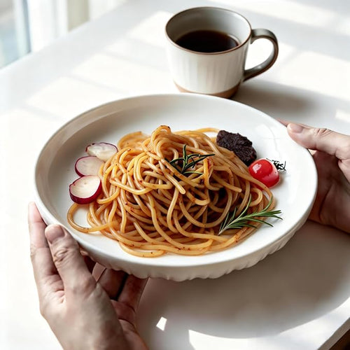 8 Inch Ceramic Pasta Bowls 6 Pack, 32 Oz White Serving Bowls - Microwave, Dishwasher & Oven Safe, Shallow Soup Bowls for Salad, Pasta, Cereal