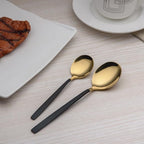 Berglander 20 Piece Titanium Black And Golden Plated Stainless Steel Flatware Set, Handle With Mouth Silverware Set And Cutlery Set Service for 4 (Shiny Black,Shiny Golden)