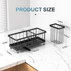 Kitchen Sink Sponge Holder & Soap Caddy - Countertop Dish Rack Space, Self-Draining Tray, Keeps Sponges & Soap Organized Black