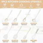 TeamFar 8 PCS Silicone Cooking Utensils - 446°F Heat Resistant Kitchen Silicon Utensils Set, Turner, Spatula, Spoon, Whisk, Kitchen Cooking Gadgets Tools for Nonstick Cookware, Dishwasher Safe-White