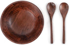Luxe Designs 12" Dark Burnt Wooden Salad Bowl Set with Serving Utensils Eco-Friendly, Multipurpose Mixing & Serving Bowl for Salads, Pasta, Fruits & More – Durable & Stylish Kitchen Essential